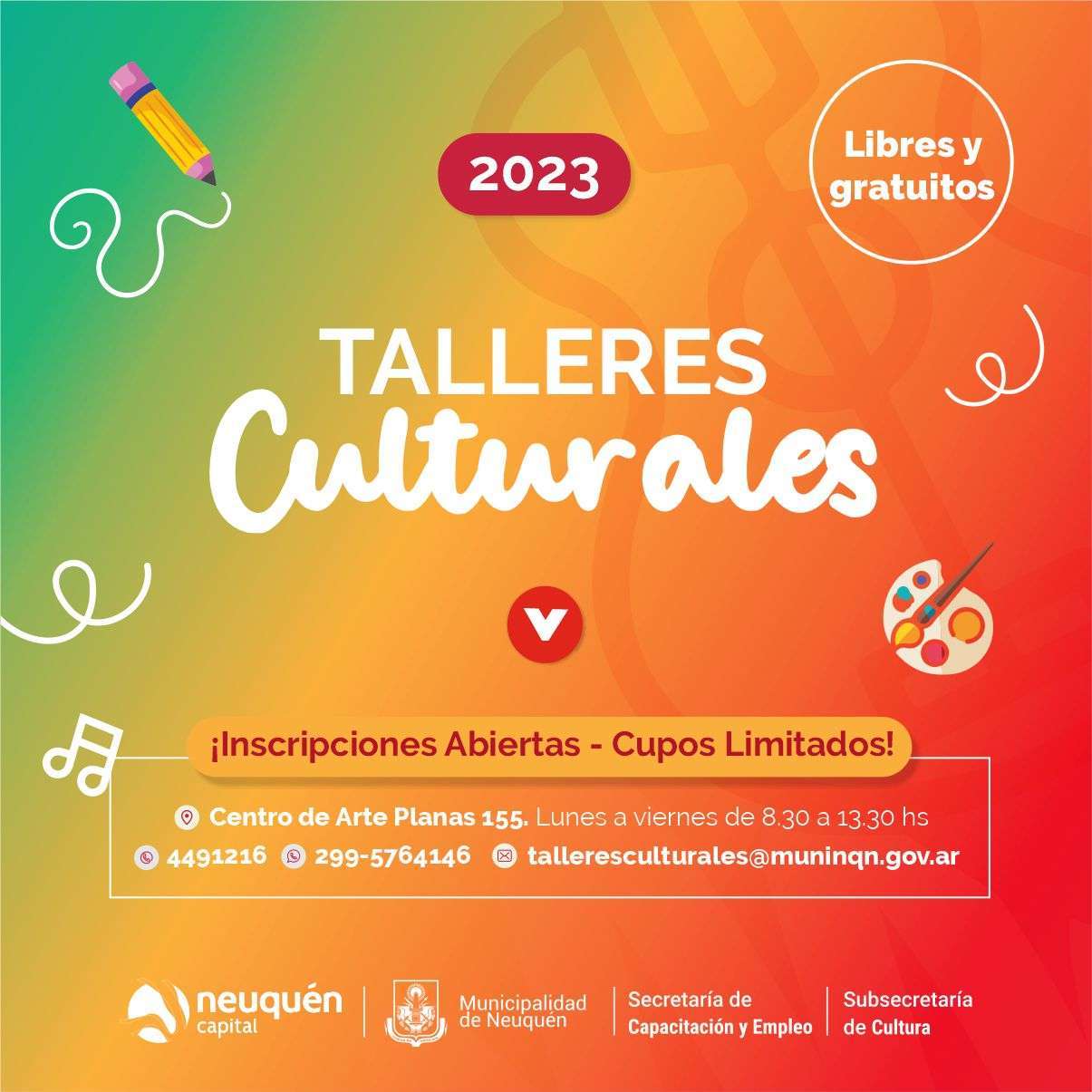 Se encuentran abiertas las inscripciones para los talleres culturales  gratuitos - Prensa